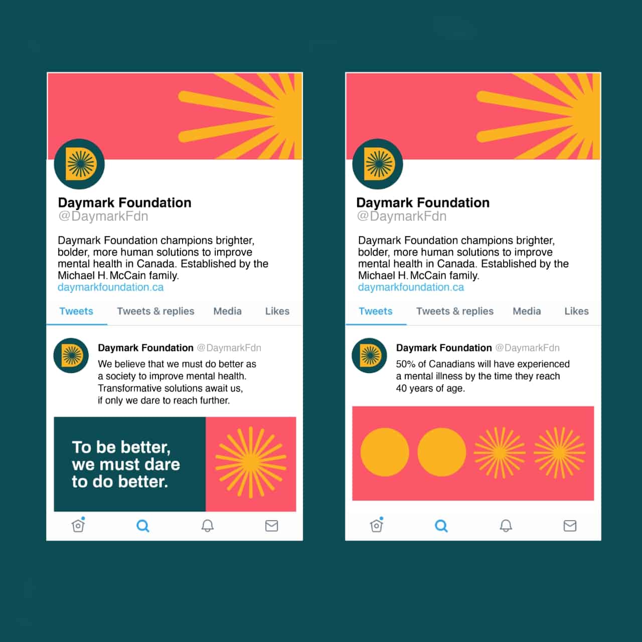 screenshots of Daymark's social media branding