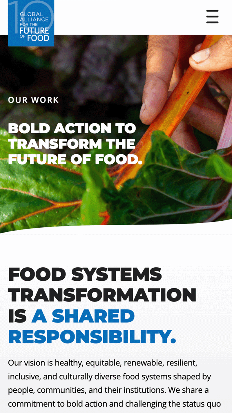 mobile screenshot of Future of Food website