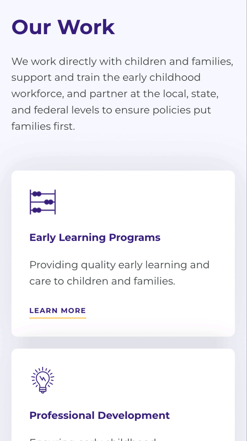 mobile screenshot of Start Early website