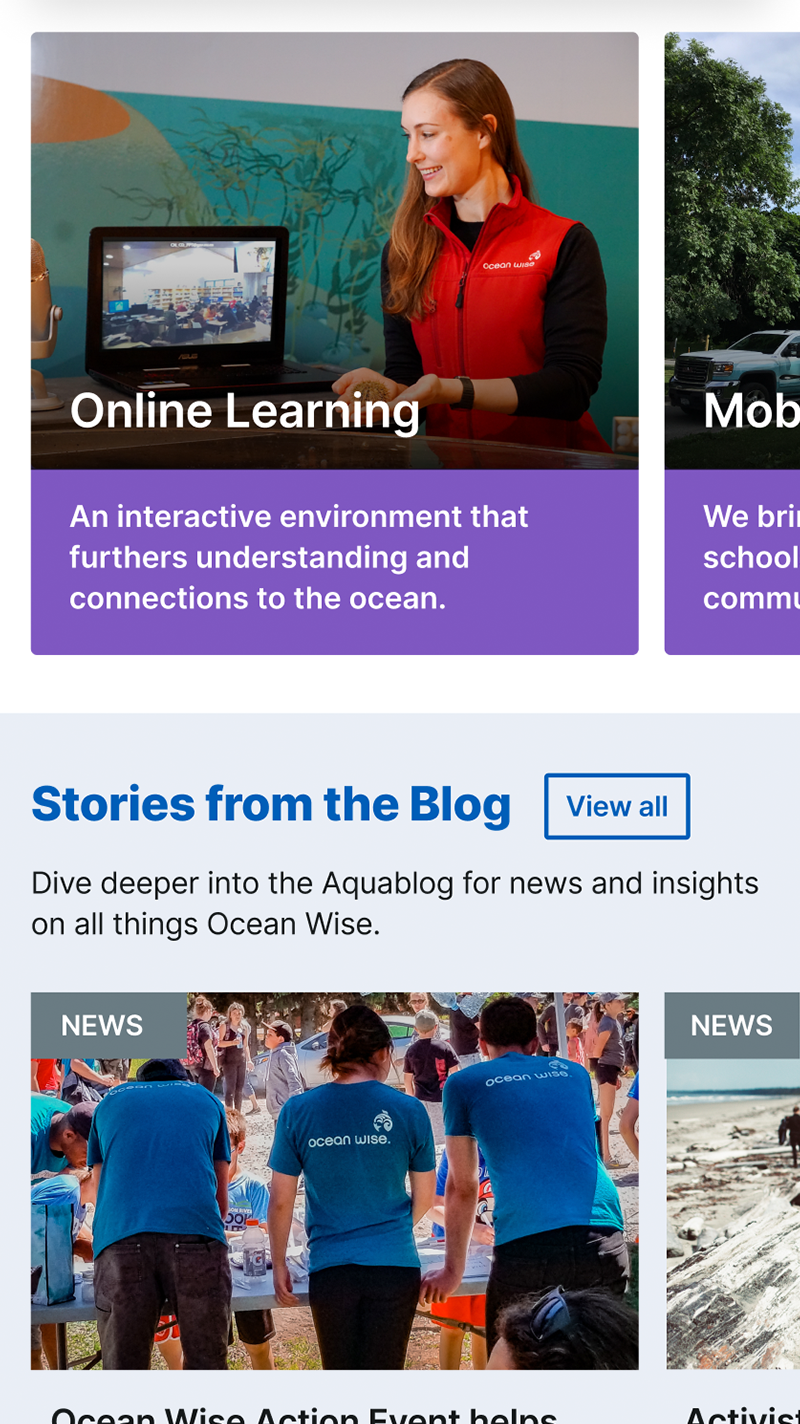 Screenshot of an Ocean Wise webpage