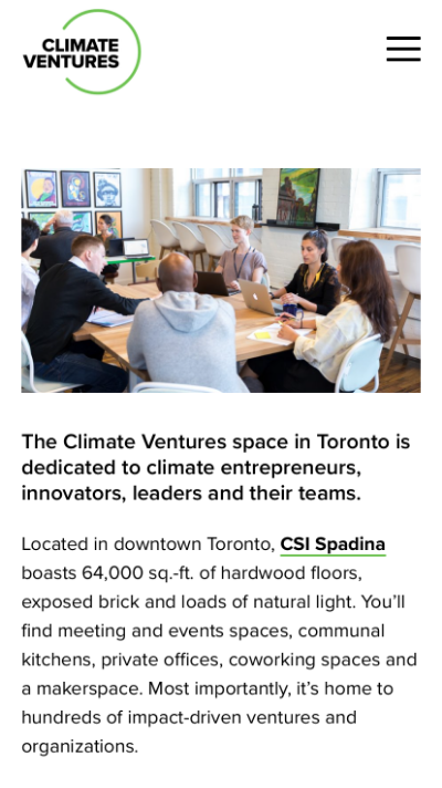 Screenshot of a Climate Ventures website page