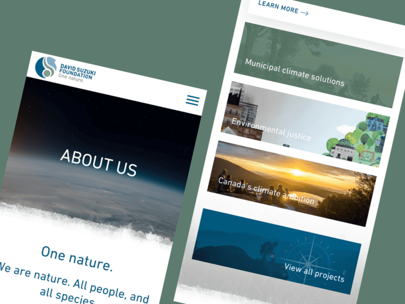 mobile screenshots of the David Suzuki Foundation website