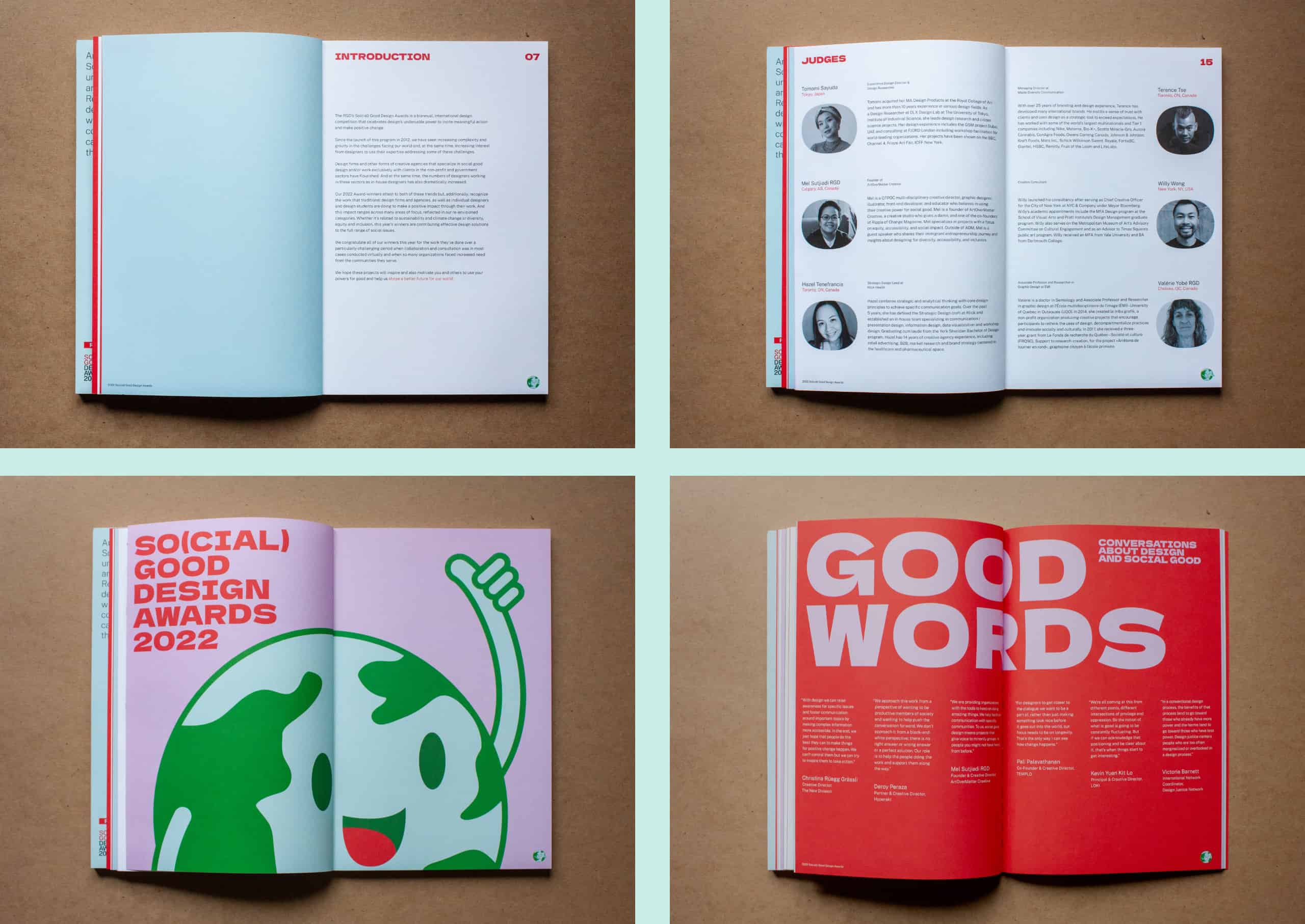 four photos of open pages in the awards catalogue