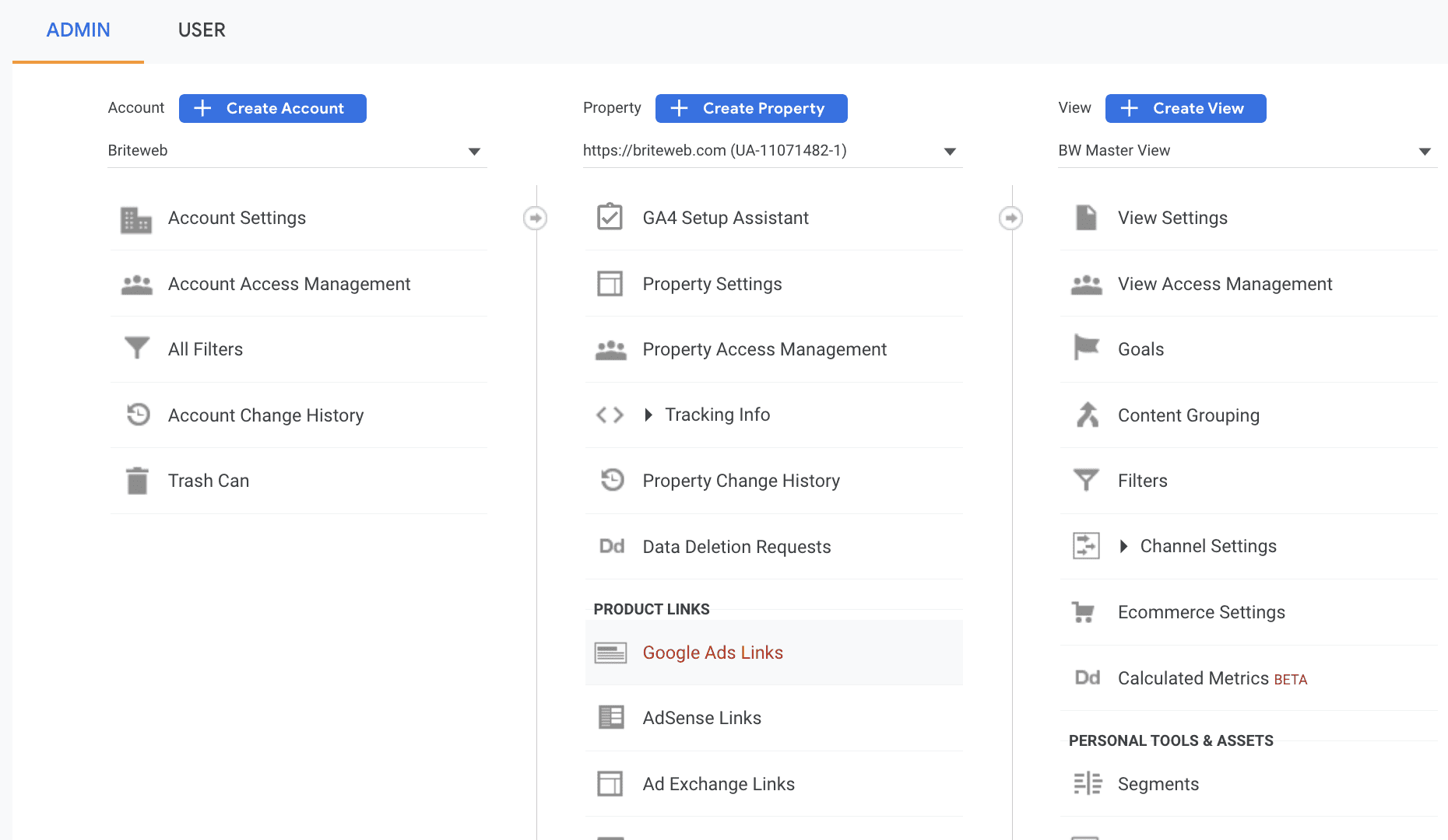 screenshot of settings window in GA4