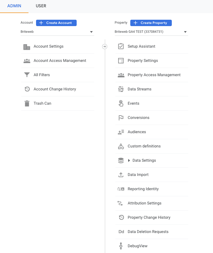 screenshot of GA4 admin settings