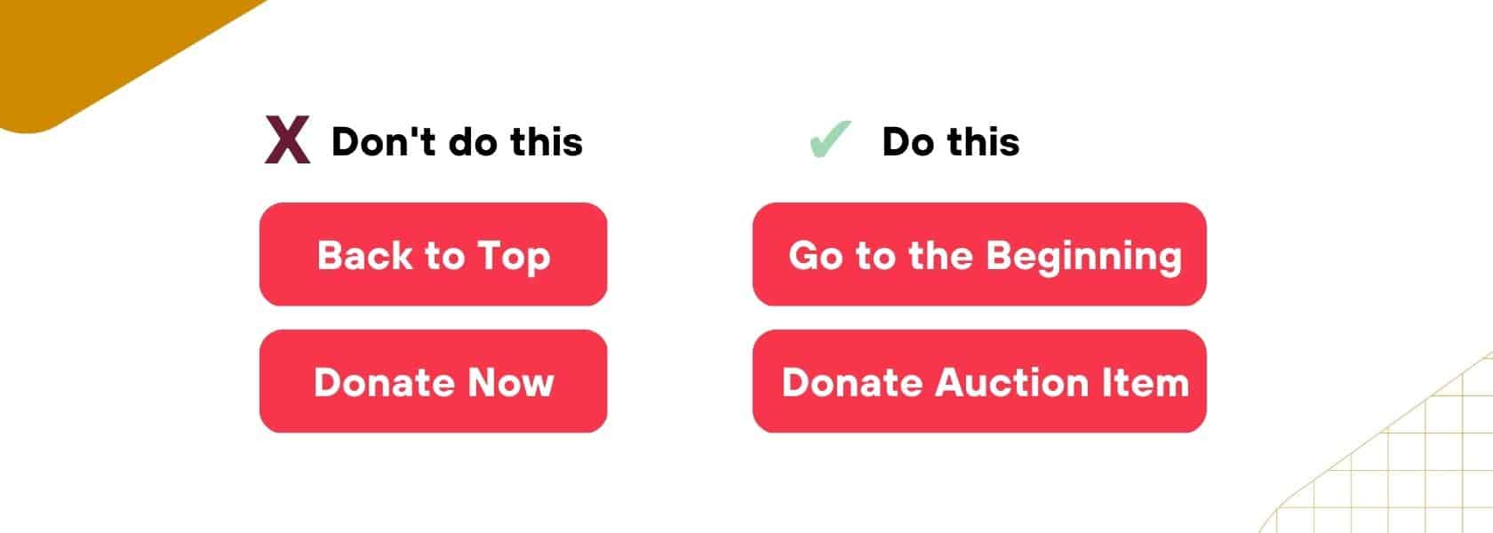 graphic of accessible button text. do not use "back to top". instead use "go to the beginning".