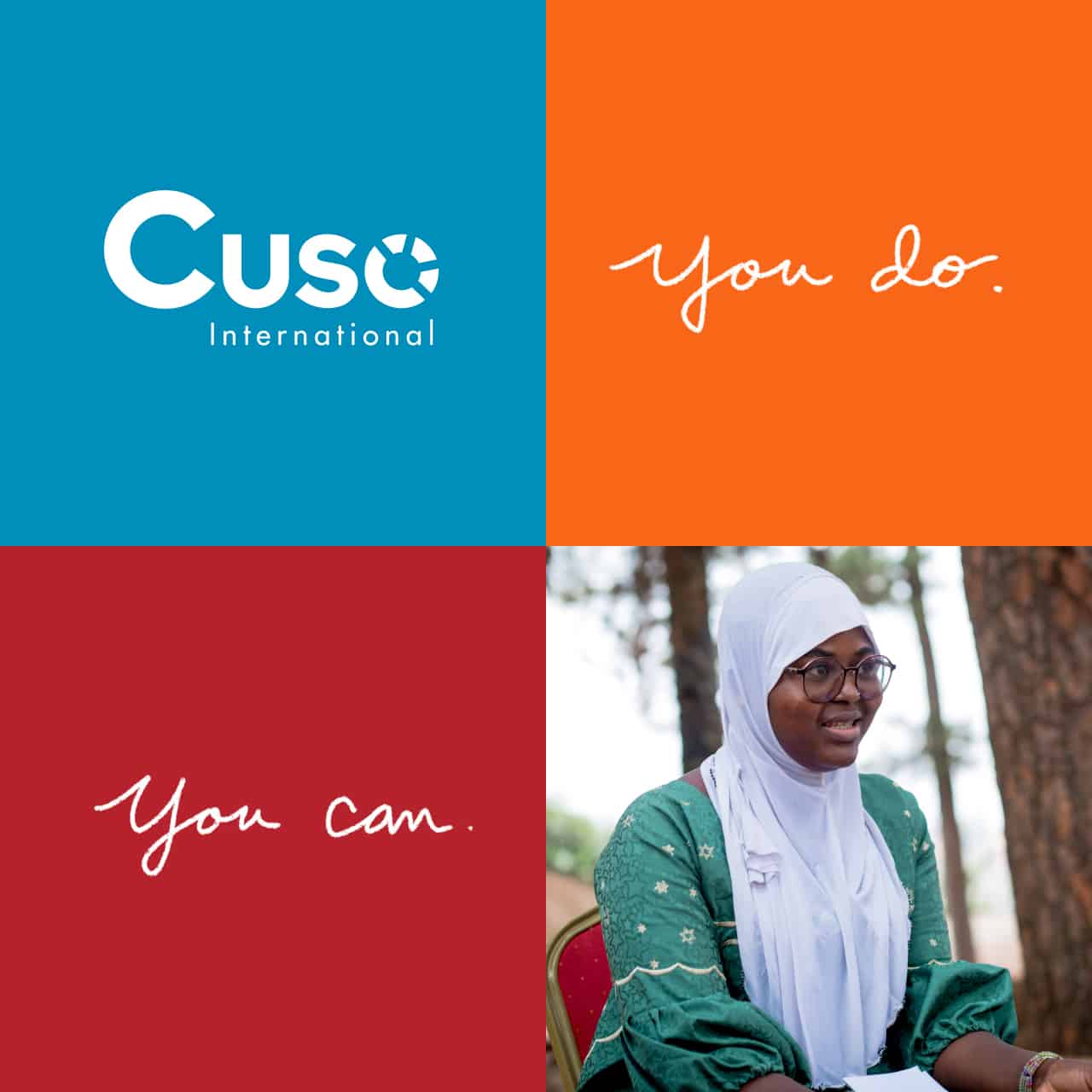 square graphic with the Cuso International logo and text reading "you do." and "you can." and a photo of a woman smiling