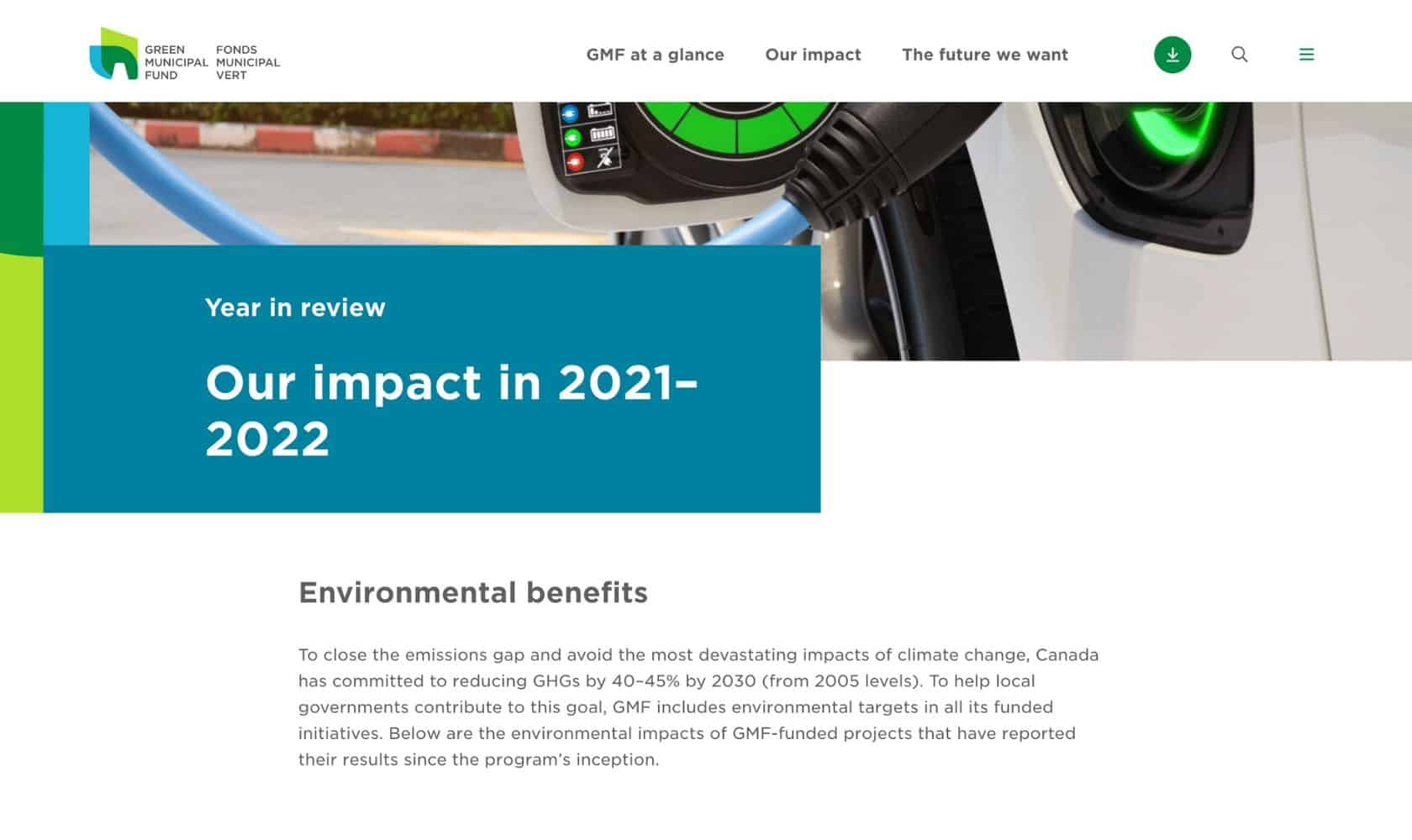 screenshot of Green Municipal Fund's impact report